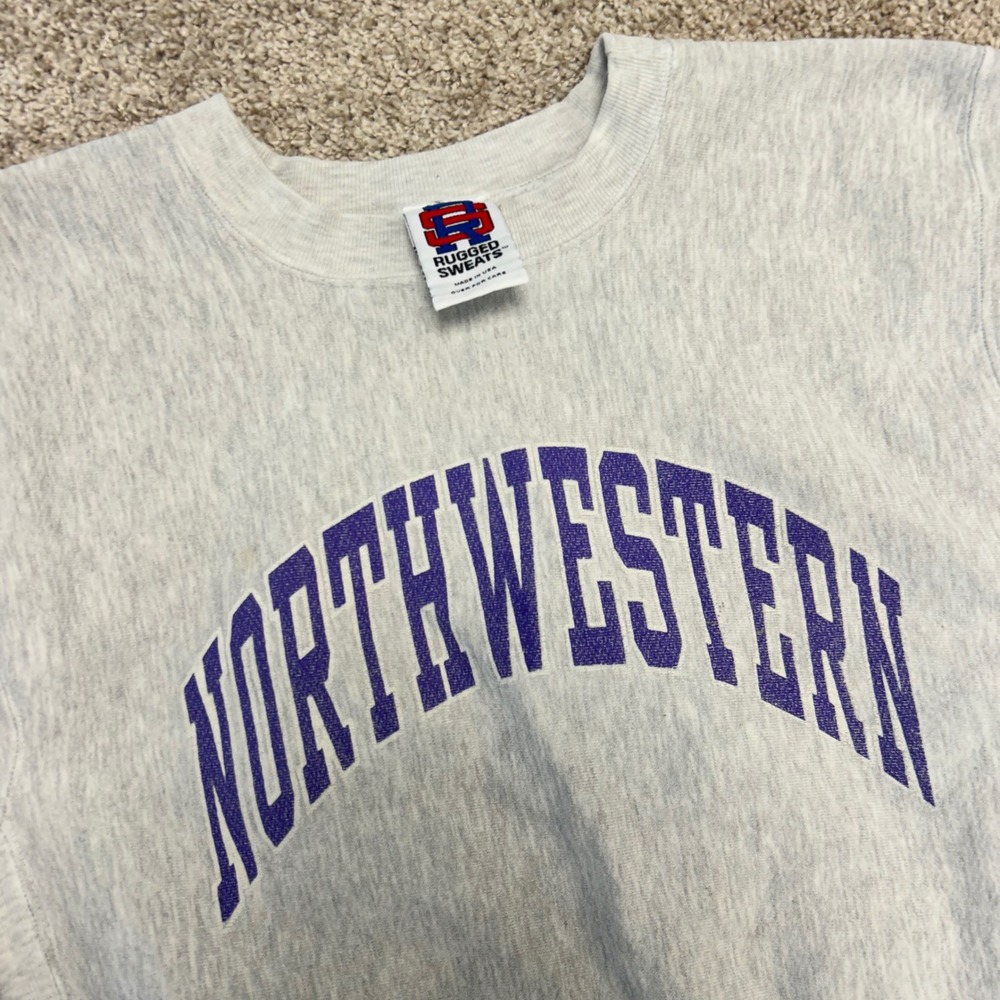 Vintage Northwestern Crewneck Sweatshirt Men Medium USA Made Rugged Sweats 90s